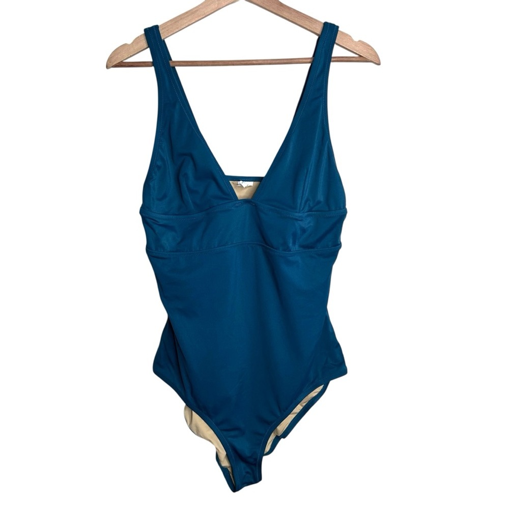 J.CREW Teal Blue Plunge Triangle Top One Piece Swimsuit Women’s Size 10 - Picture 3 of 8